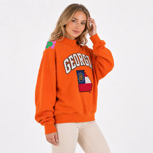 เสื้อสเวตเชิ้ตคอเต่าลายปักแผนที่รัฐจอร์เจีย สีดำ สำหรับผู้หญิง ทรงโอเวอร์ไซส์ เหมาะสำหรับใส่ในฤดูใบไม้ร่วง - Product Image 2