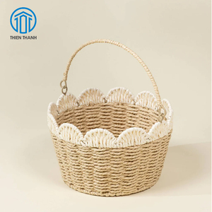 Cesta de Almacenamiento Artesanal de Hierba Marina con Borde Festoneado, Organizador Tejido Decorativo para el Hogar y Guardería, Venta al por Mayor de Fábrica - Product Image 2