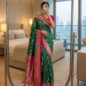 Sari en soie Banarasi traditionnel avec finition royale - Product Image 1