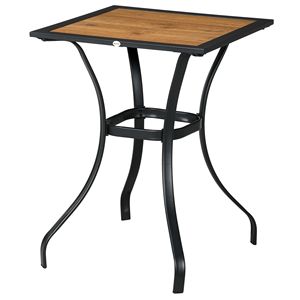 Tavolo da Bar esterno da 28 pollici marrone con struttura in metallo e tavolo da giardino quadrato effetto venature del legno - Product Image 1