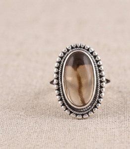 Pure 925 Sterling <b>Silver</b> Oval Smoky Quartz Inlay Bezel <b>Ring</b> Rose Gold Plated Vintage Artisan Gemstone <b>Statement</b> <b>Ring</b> Women - Product Image 2