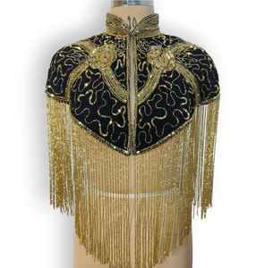 Capa de Lujo con Borlas de Cuentas Doradas Hechas a Mano, Bolero Brillante con Flecos para Vestido de Noche, Accesorio para Fiesta de Gala, Vestido de Graduación para Mujer - Product Image 1