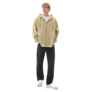Sweat-shirts amples à fermeture éclair pour hommes de haute qualité, manches longues, couleur chair, vêtements d'hiver chauds, épaules tombantes, avec poches kangourou - Product Image 2
