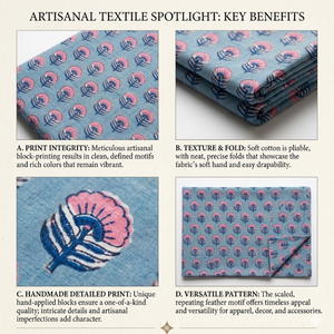 Tela de Algodón Orgánico Ecológico con Estampado Floral Azul Índigo, Tela Suave, Transpirable y Ligera para Prendas Femeninas - Product Image 5