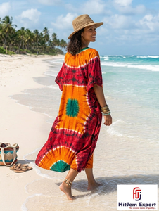 Women Printed <b>Kaftan</b> Beach Dress Lightweight <b>Summer</b> Cover Up Loose Fit Silk Cotton Rayon Polyester Custom Bulk Supplier - Product Image 5