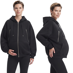 Sweat à capuche de maternité oversize avec fermeture éclair pour femme, hauts à capuche d'allaitement en molleton de coton 450 g/m² pour femme enceinte - Product Image 6