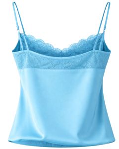 Ensemble de pyjama en satin bleu ciel avec dentelle pour femmes, ensemble de pyjama sexy, vêtements de nuit doux en soie, tenue de détente en deux pièces pour l'été - Product Image 4
