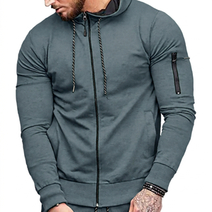 Sudadera con Capucha Verde para Hombre, Cierre de Cremallera, Corte Ajustado, Informal, Tejida en Poliéster, para Otoño - Product Image 3