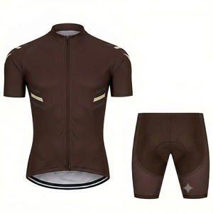 Conjunto de ciclismo marrón oscuro para hombre, conjunto de pantalones cortos con tirantes de manga corta, transpirable, de secado rápido, para ciclismo de carreras. - Product Image 1