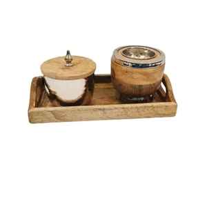 Juego de Azucarera de Madera Hecha a Mano y Calentador de Velas con Bandeja, Inserto de Acero Inoxidable, Soporte Rústico para Condimentos de Mesa para Té y Café - Product Image 1