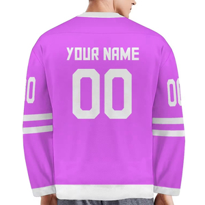 Camiseta de Hockey sobre Hielo Morada para Hombre, Cuello en V, Manga Larga, Impresión Serigrafiada, Transpirable, de Poliéster, para Adultos - Product Image 2