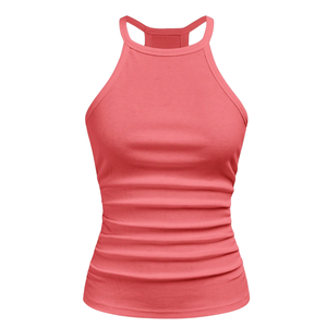 Débardeur côtelé dos nu pour femme, sans manches, coupe ajustée, en maille extensible, camisole décontractée d'été, doux, respirant, en polyester, pour usage quotidien, rose - Product Image 3