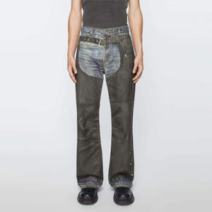 Pantalones Estampados - Corte Holgado, Cintura Media, Pierna Ancha y Largura Larga con Efecto Denim Trompe Único - Product Image 1