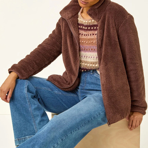 Customized Winter Eco-Friendly sherpa fur Women's Outdoor <b>Coat</b> Jacket with <b>Zipper</b> Closure - Product Image 4