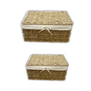 Wicker SEAGRASS <b>STORAGE</b> <b>BASKET</b> with Lid Metal Frame <b>Rectangle</b> <b>Basket</b> for <b>Storage</b> Solutions - Product Image 1