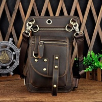 Tas Pinggang Kulit Asli Custom untuk Motor, Hiking, Pinggul, Paha, Bergaris, Resleting, Gaya Vintage, Anti Maling, Unisex, Bentuk Barel