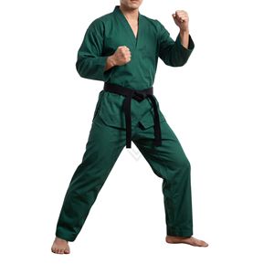 Ensemble d'uniformes de karaté vert foncé respirant pour arts martiaux, tenue d'entraînement renforcée en toile, ensembles de vêtements de performance - Product Image 1