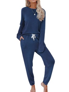 Women's Casual Two-Piece <b>Set</b> Long Sleeve Crew Neck <b>Knitted</b> Cotton Sweatshirt Jogger Pants Solid Color Loose Fit All Seasons OEM - Product Image 1