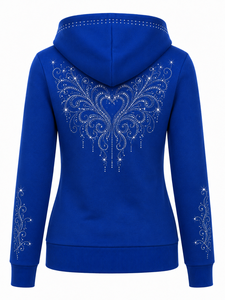 Sweat-shirt à capuche pour femme avec strass, manches longues, décontracté, avec cordon de serrage et poche avant - Product Image 6