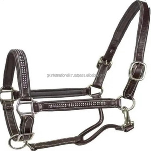 High Quality Premium Horse Leather Dressage Bridle Noseband Durable Rhinestones Decorative Padded Leather Horse <b>Halter</b> - Product Image 4