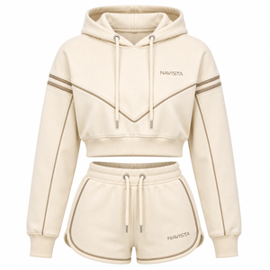 Navista Women's 2 Piece Solid Zipper Streetwear Hoodie Shorts Set Black Crop <b>Top</b> Drawstring Sweatshorts Casual Sportswear All - Product Image 5