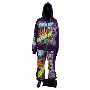 Conjunto Deportivo Vintage de Dos Piezas para Hombre de Alta Calidad, Sudadera con Capucha y Pantalones Deportivos de Algodón Grueso de 500 g/m² con Estampado Personalizado - Product Image 3