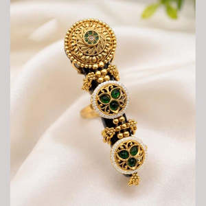 Vintage Gemstone Double Finger <b>Ring</b> for Women-Resizable Party Wear Band <b>Ring</b> - Product Image 3