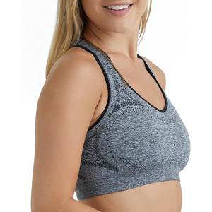 Trendy Heather Grey Seamless Sports Bra with Breathable Mesh Panel High Support Factory Price - Product Image 2