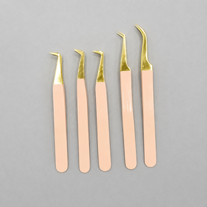 Ensemble de pinces à cils en acier inoxydable incurvé, couleur or rose, écologiques, durables, de qualité supérieure, pour les artistes professionnels en extensions de cils - Product Image 5