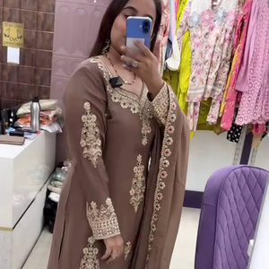 ชุดชาราร่าผ้าไหมชิโนนสวยงามสไตล์อินเดีย-ปากีสถาน ชุดชาราร่าแบบหนักสไตล์ชาติพันธุ์ ชุดสำหรับงานปาร์ตี้ งานแต่งงาน และสวมใส่ลำลองสำหรับผู้หญิง - Product Image 1