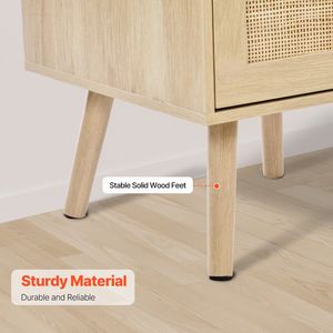 Comodino Boho con 2 Cassetti, Tavolino in Rattan con Gambe in Legno Massello, Elegante Comodino in Rattan - Product Image 5
