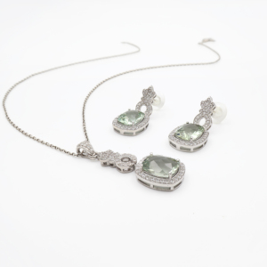 925 <b>Sterling</b> <b>Silver</b> Natural Prasiolite Pendant & <b>Earring</b> <b>Set</b> Rhodium Plated OEM ODM Fine Jewelry - Product Image 4