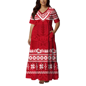 Meilleur prix Robe longue personnalisée pour femme, imprimé polynésien Samoa Tonga Fidji, épaules dénudées, à plusieurs niveaux, grande taille - Product Image 3
