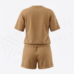 Ensemble de 2 pièces de haute qualité pour femmes, vêtements formels unis au-dessus du genou, t-shirt à manches courtes et short, ensemble assorti - Product Image 3