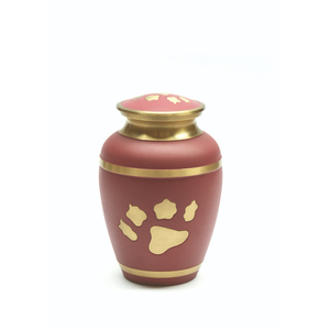 Urna Funeraria Premium de Latón para Cenizas de Perros y Gatos, Urna Conmemorativa Roja con Diseño de Huella Dorada, Tapa Segura, Recuerdo Metálico - Product Image 1