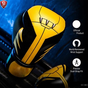 Gants de boxe SUMROOS SI en cuir noir et jaune avec sangle de poignet réglable, équipement d'entraînement durable, conception à lacets, ensembles de boxe - Product Image 3