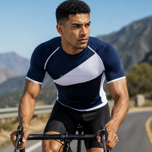 Camiseta de Compresión de Manga Corta para Hombre, Transpirable, Ecológica, con Bloques de Color, de Secado Rápido, Ajuste Atlético, Capa Base para Ciclismo - Product Image 1