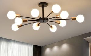 Lustre Sputnik moderne à 10 lumières, plafonnier noir et or, style Art Déco, éco-responsable, globe en fer fait main, luminaire suspendu pour salon - Product Image 5
