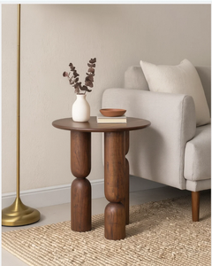 Mesa auxiliar geométrica de madera maciza, mesa auxiliar moderna con pedestal escultural, mueble para sala de estar, dormitorio, decoración del hogar - Product Image 4