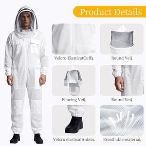 Combinaison d'apiculteur premium à 3 couches ultra-ventilée pour hommes et femmes avec deux voiles d'apiculture amovibles - Product Image 3