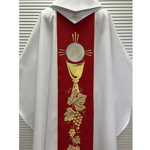 Casulla de Tela Jacquard Semigótica Blanca con Banda Dorada 2026, Casulla Bordada de Alta Calidad con Diseño Nuevo Hecho a Medida - Product Image 4