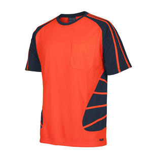 Men's High Visibility Quick Dry Workwear T-shirt Custom Breathable Mesh Athletic Sport Tee with Pocket Contrast Panel Shirt - Product Image 3