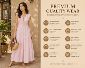 Vestido Maxi Rosa de Lino y Algodón con Cuello en V Profundo, Sin Mangas, Estilo Bohemio, con Volantes, Corte en A, Cintura Natural, Ligero, Asimétrico por Delante, para Uso Casual - Product Image 3