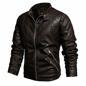 Chaqueta de Motociclista SALVA LEATHER para Hombre, de Cuero Genuino Negro, Ecológica, Impermeable, con Cuello Alto, Cierre de Cremallera, Corte Ajustado - Product Image 1