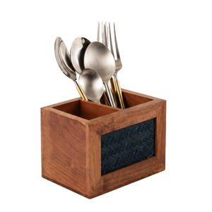 Porta cubiertos de madera sostenible con 2 compartimentos, organizador de utensilios de madera para encimera de cocina y mesa de comedor. - Product Image 5