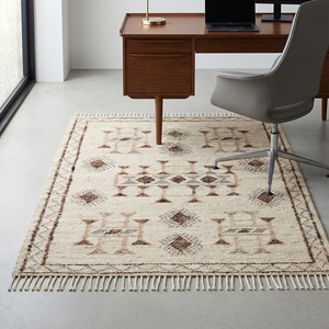 Tapis moderne en jute tissé à la main, géométrique, antidérapant, crème beige marron, tissage plat, kilim, bordure à franges, décoration intérieure - Product Image 4