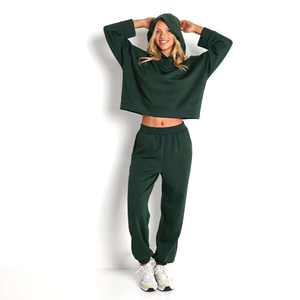 Conjunto Deportivo de 2 Piezas con Logotipo Personalizado, Top Corto y Sudadera con Capucha, Diseño Sólido, Unisex, Talla Grande - Product Image 1