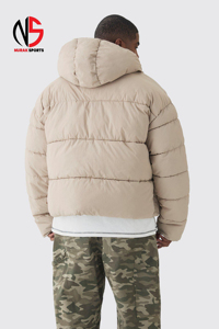 Men's Boxy Crinkle Nylon Puffer Jacket High-Demand Plus Size Winter Quilted Bubble with <b>Sand</b> Windproof New Style <b>Decorated</b> Fur - Product Image 4