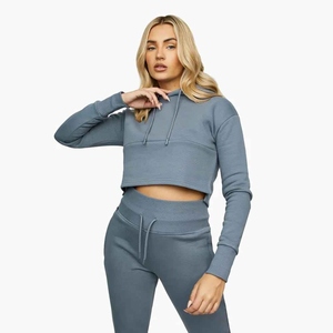 Women's Casual Solid Crop Top with Pant Sportswear Tracksuit Paneled Custom Logo Winter Fashion - Product Image 4