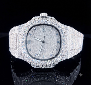 Montre de luxe pour homme sertie de diamants, mouvement à quartz, cadran analogique en cristal saphir 41 mm, bracelet en acier inoxydable, fermoir caché, usage quotidien, mouvement ETA - Product Image 1